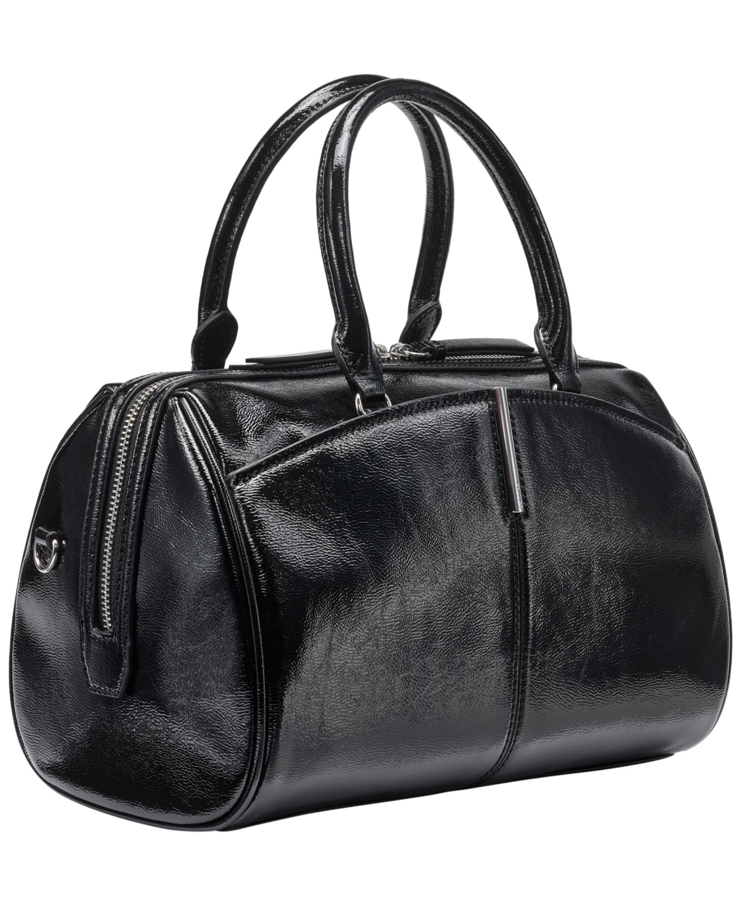 Женская сумка Calvin Klein Genevieve Patent Small Satchel Handbag, цвет: Чёрный / Серебряный — фото 3
