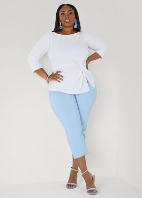 white dress capris plus size Womens Capri Leggings with Pockets Side Bowknot High Waisted Stretch Flared Yoga Summer Pants (5XL, Purple #A) Denim Tank Top and Capri Set Plus Size White Capris |