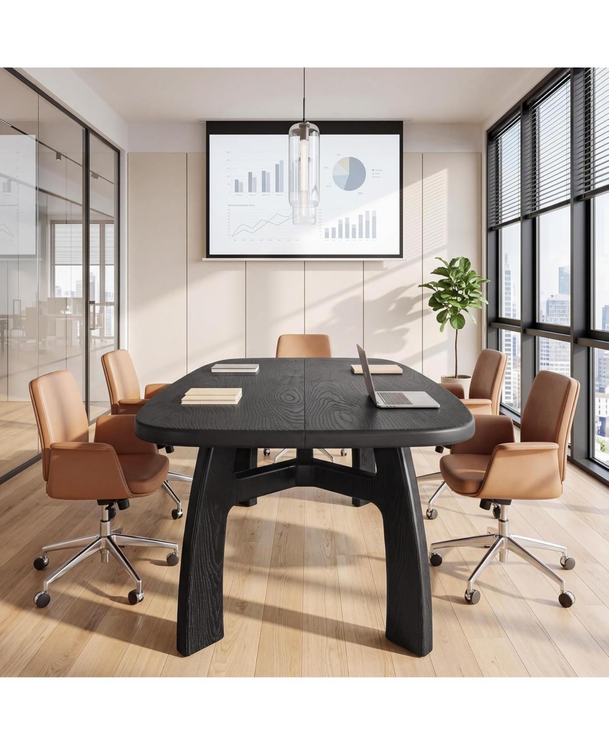 Tribesigns 63" Computer Desk: Solid wood with boat-shaped top and H-shaped legs. Modern executive table for home office. Ample legroom