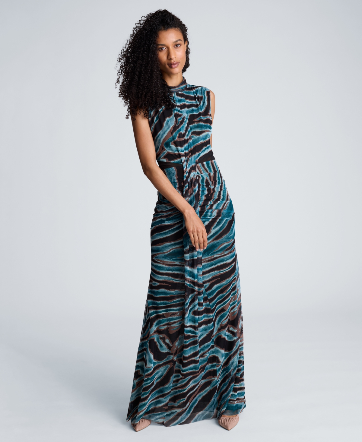Kenneth Cole Women's Mock Neck Sleeveless Pleated Maxi Dress