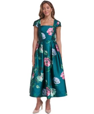 Petite Square Neck Cap-Sleeve Midi Dress