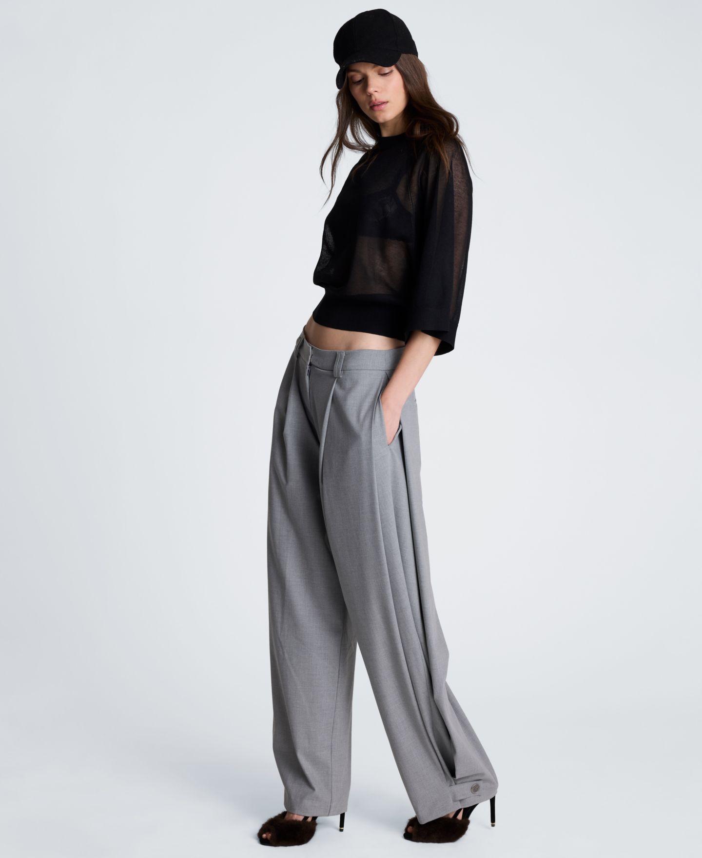 Женские брюки Kenneth Cole High-Rise Accordion Side-Pleat Wide-Leg, цвет: Туманный меланжевый — фото 8