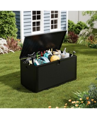 150 Gallon Large Resin Deck Box - Waterproof and Weatherproof Outdoor Storage Container - Lockable Lid, Heavy Duty - Ideal for Patio