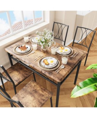 Engineered Wood and Steel Dining Set, Ergonomic Padded Chairs, Space-Saving Easy-Clean Home Kitchen Dining Furniture