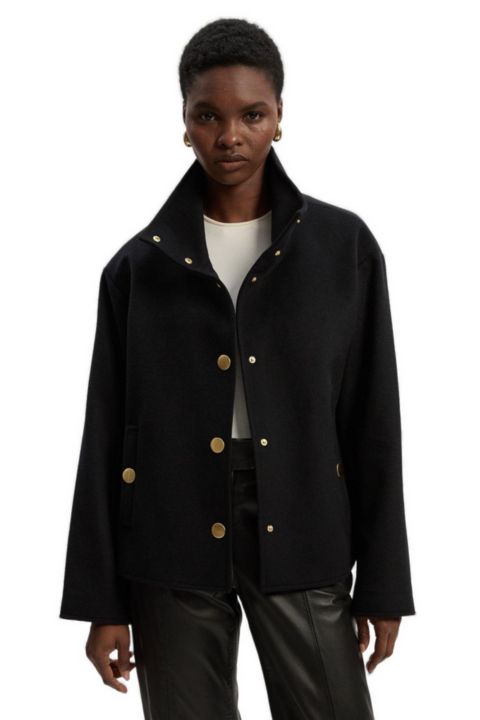 Женское пальто Karen Millen Brushed Wool Funnel Neck Tailored, цвет: Чёрный