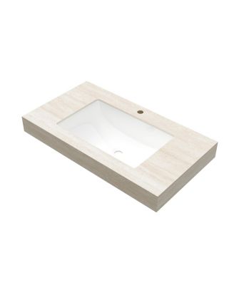 36 Inch Roma Travertine Sintered Stone Vanity Top with Undermount Ceramic Sink One Standard Pre Drilled Hole Cabinet Faucet
