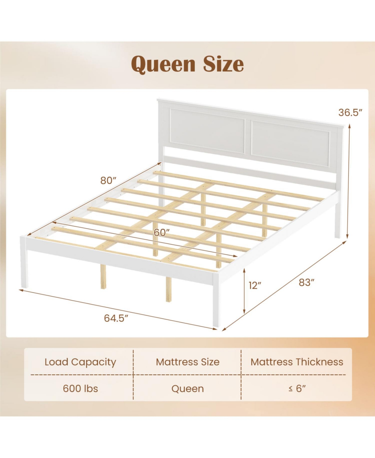 Slickblue Farmhouse Style Wooden Bed Frame with Headboard