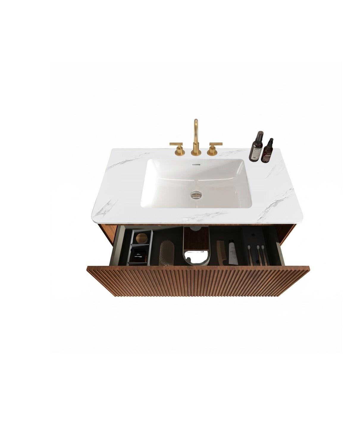 Sillysis 30" Modern Wall Mounted Bathroom Vanity with Carrara Integrated Ceramic Sink