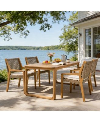 5-Piece Acacia Wood Outdoor Dining Set with Rope Back Chairs and Cushions