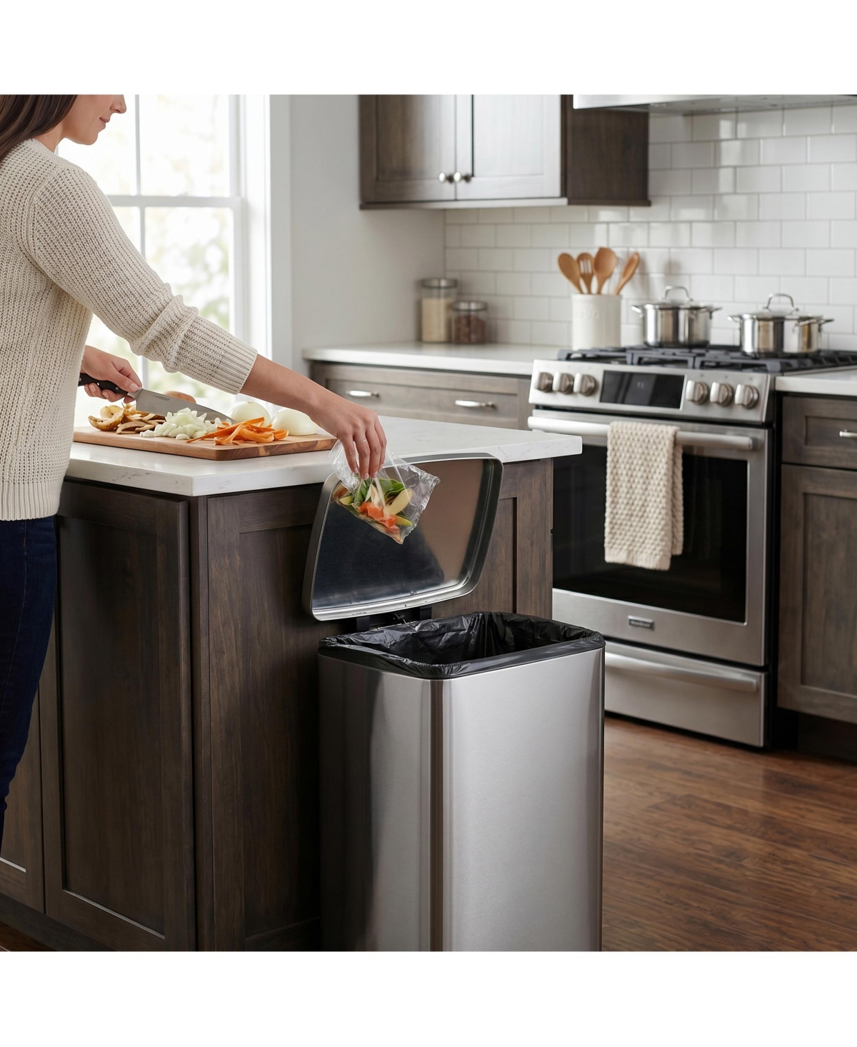 Mega Casa 13 Gal./50 Liter Rectangular Stainless-Steel-Made Matt White Step-on Trash Can for Kitchen