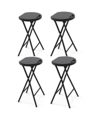 4 Piece 24 Inch Ourdoor Folding Stool, Folding Bar Stool with Handle for Outdoor Indoor Kitchen Home Bar, Assembly Free