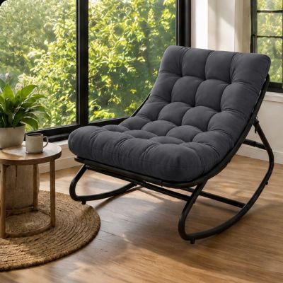 Papasan Rocking Chairs, 30 Inch Oversized Egg Rocking Chair with 450 Lb Capacity for Patio or Living Room
