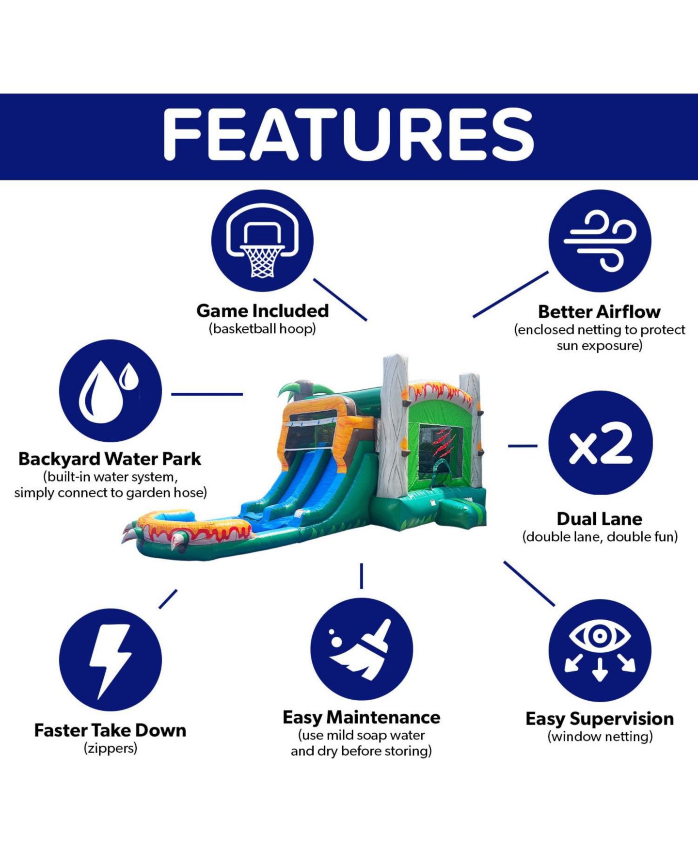 Детская игрушка HeroKiddo T-Rex Adventure XL Inflatable Bounce House Combo, цвет: Open Miscellaneous — фото 7