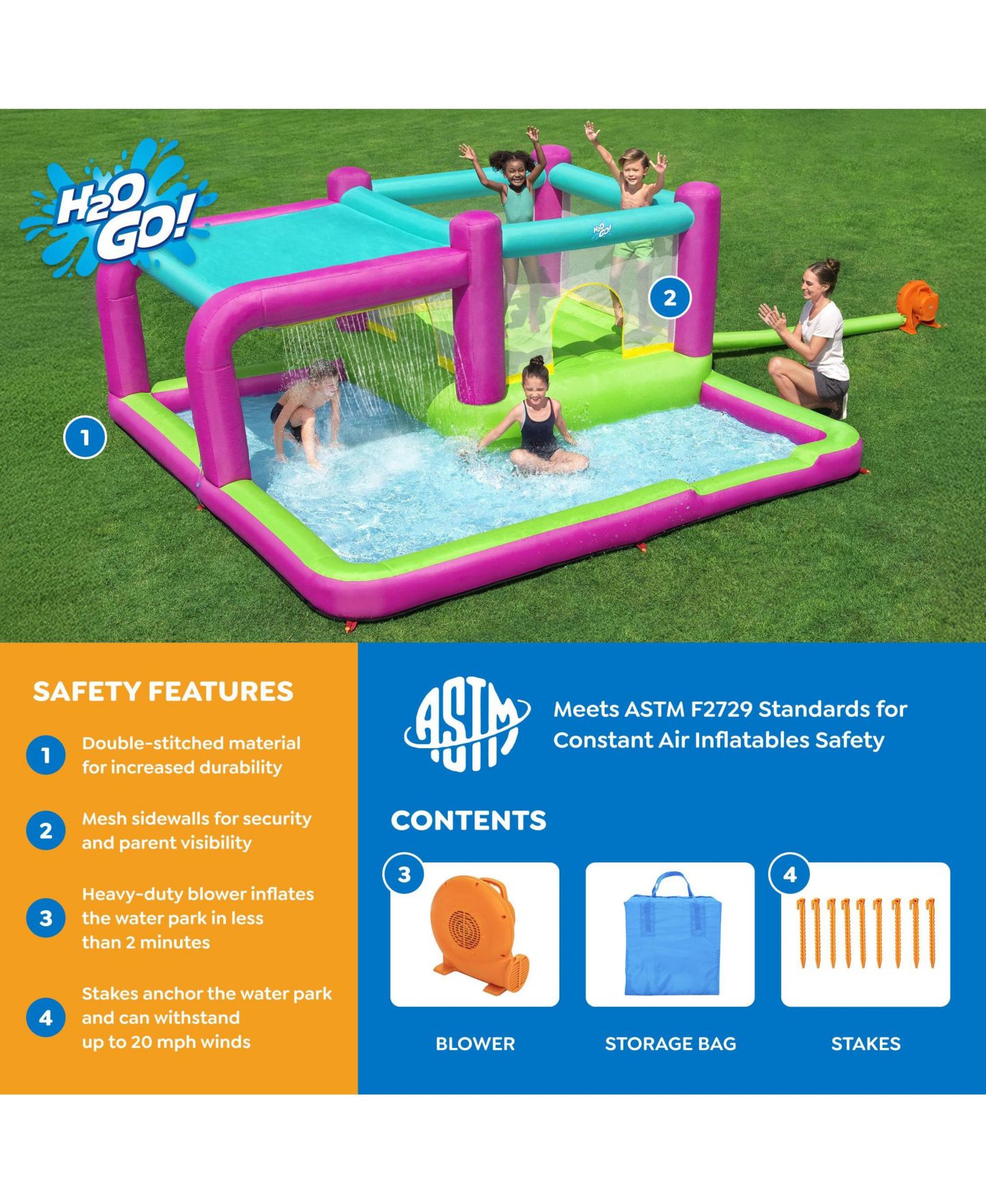 Детская игрушка Bestway H2OGO! Bouncin' Bay Inflatable Mega Water Park, 12' L x 11'2" W x 5' H, от 3 лет, цвет: Assorted Pre-Pack — фото 5