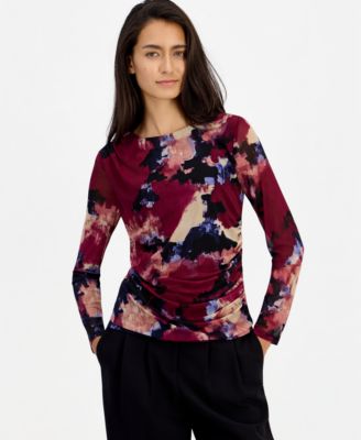 Women's Long-Sleeve Crewneck Ruched Top