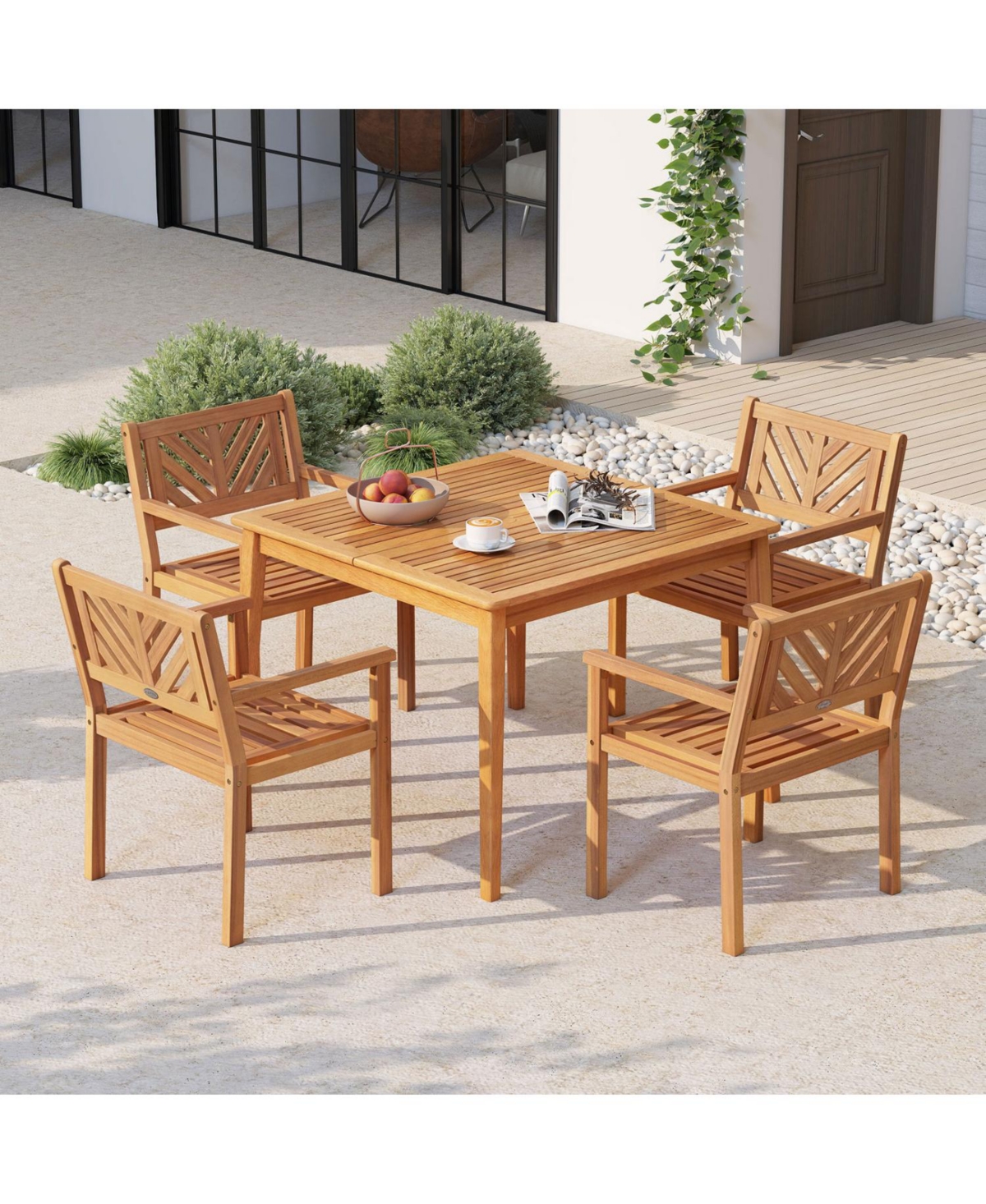 Slickblue Set of 2 Acacia Wood Patio Dining Chairs for Outdoor Garden and Backyard Seating-Teak Finish