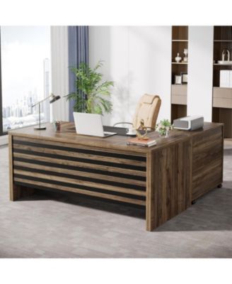62.2" Executive Desk with Mobile File Cabinet, L-Shaped Office Desk with Storage Shelves, Large Computer Table Business Workstation Set