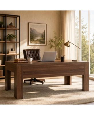  Office Desk with Spacious Tabletop,Wooden Computer Desk with Sturdy Legs and Front Baffle,Modern Workstation for Home Office