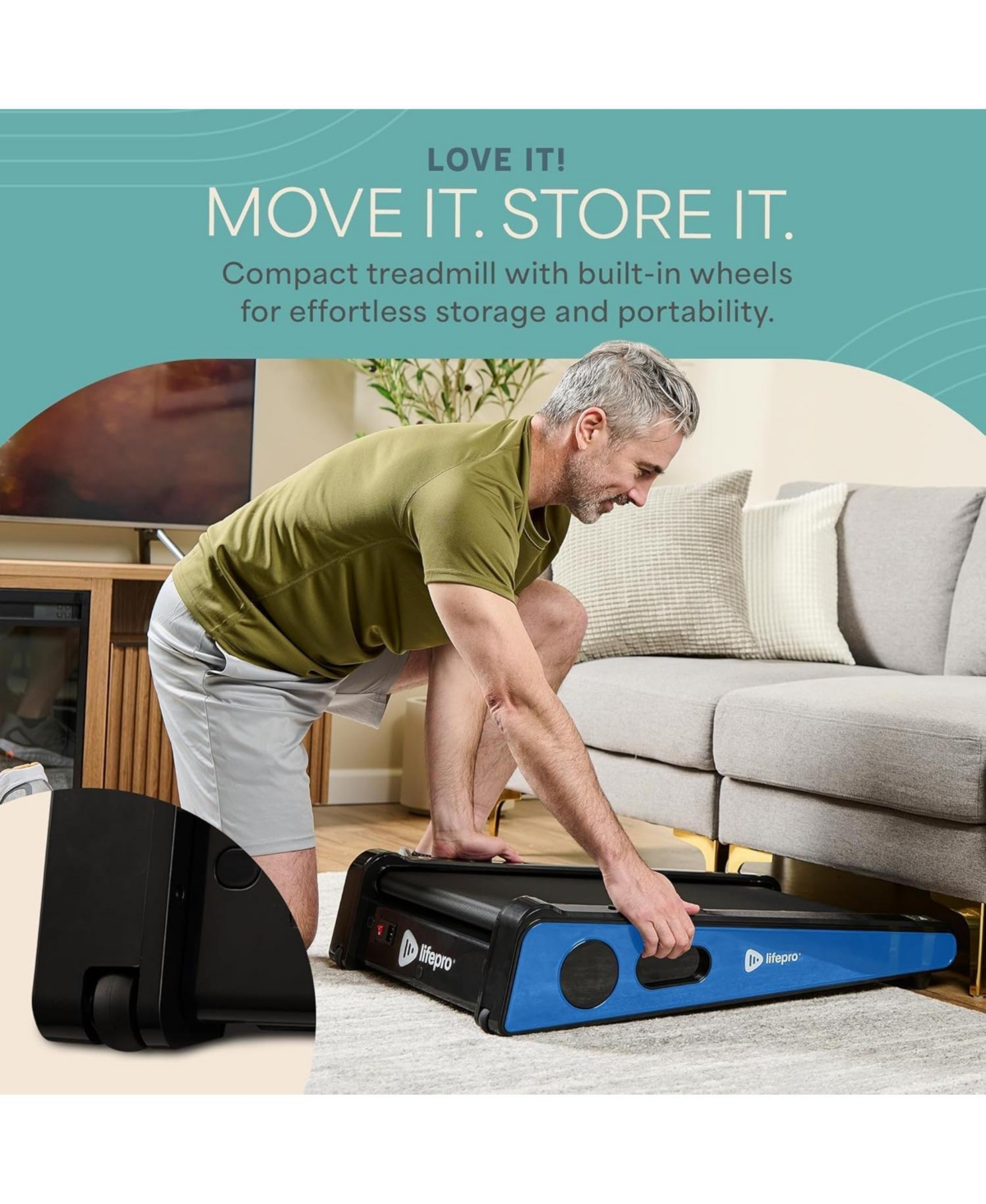 LifePro 30in Portable Under Desk Mini Treadmill – Compact Walking Pad, Max 3 Mph, 220Lbs Capacity