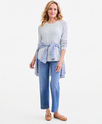 Women's Cotton Curved-Hem Sweater