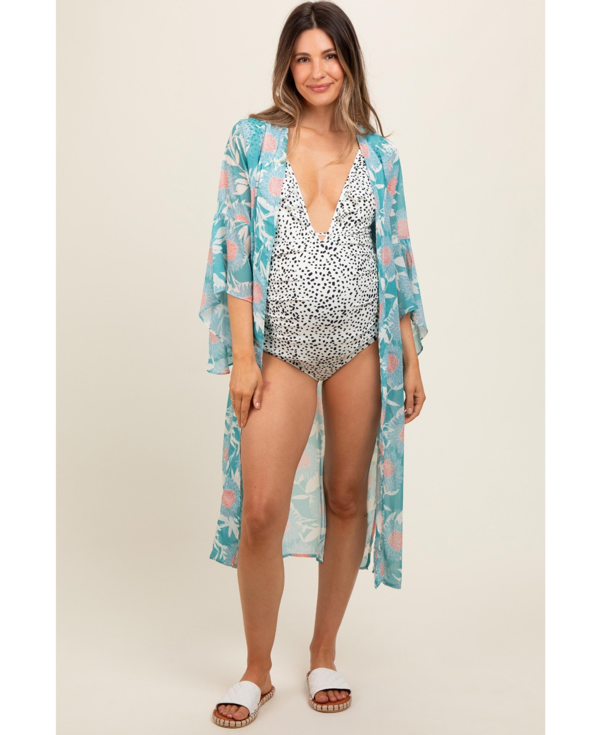 Pinkblush Women's Teal Floral Bell Sleeve Cover-Up - Teal