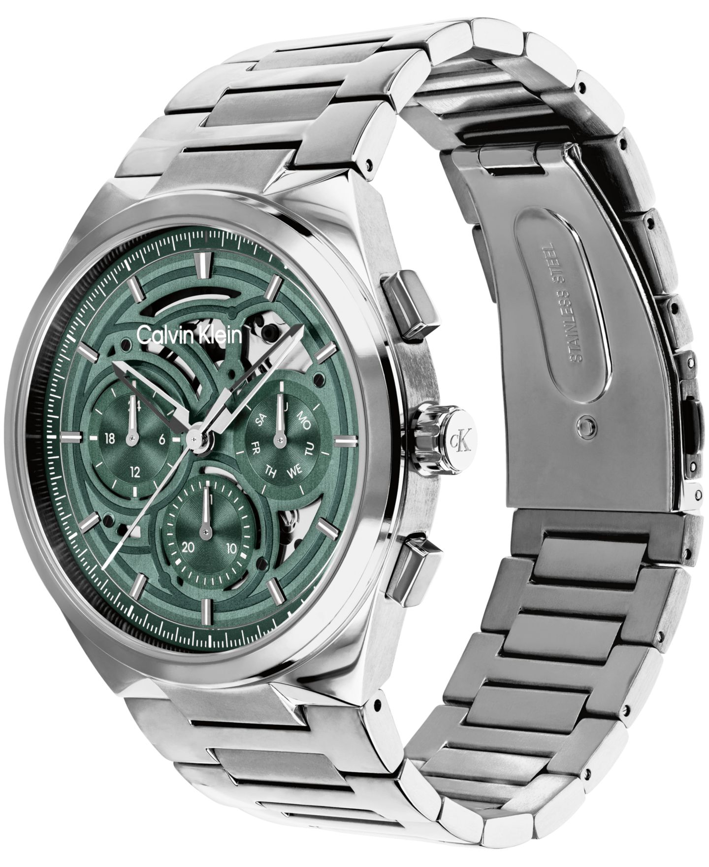 Мужские часы Calvin Klein Distinguish Skeleton Silver-Tone Stainless Steel Bracelet Watch 44mm — фото 2