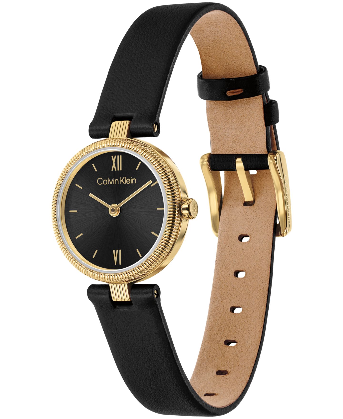 Женские часы Calvin Klein Gleam Black Leather Strap Watch 24mm — фото 2