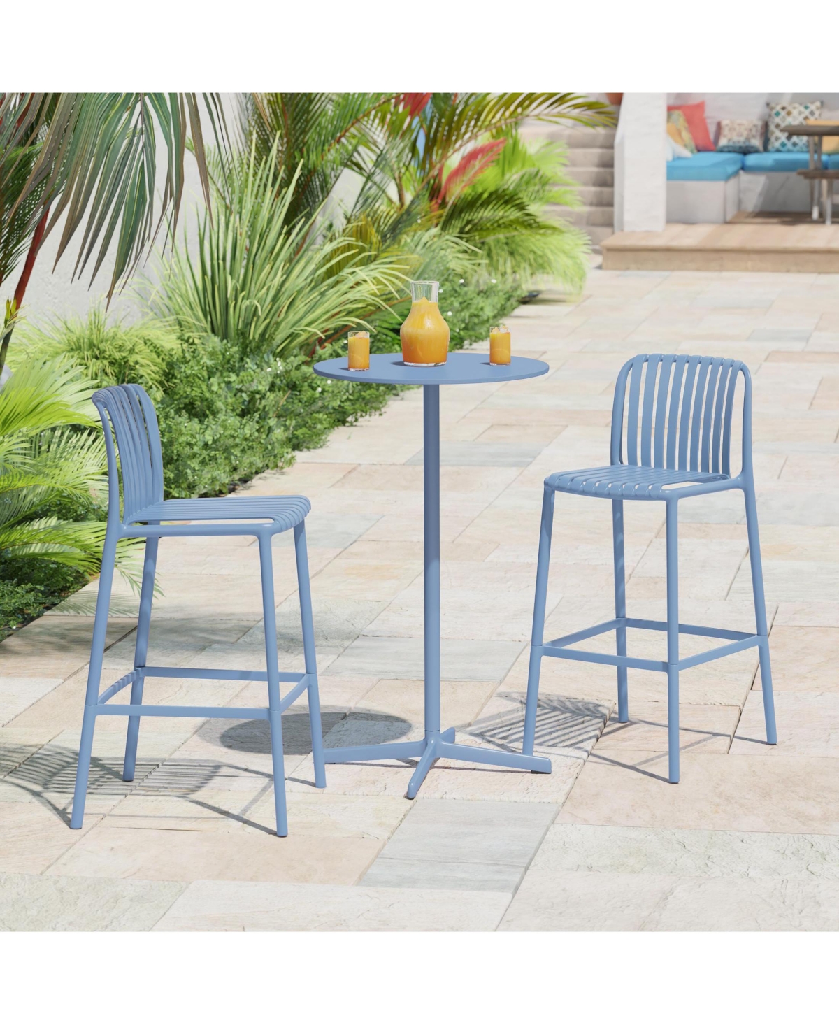 29.5" Outdoor Modern Polypropylene Plastic Patio Bar Height Stools (Set of 2)