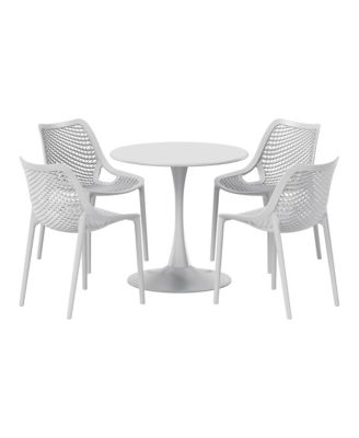 5-Piece Outdoor Indoor Round Metal Dining Table Set And Stackable Resin Patio Dining Side Chairs