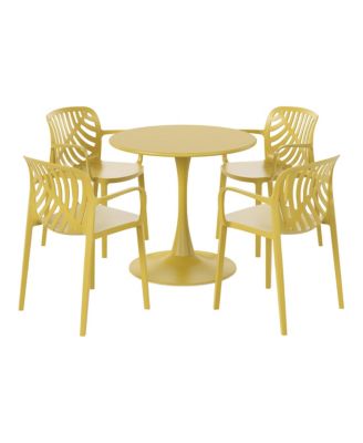 5-Piece Outdoor Indoor Metal Patio Dining Table Set With Stackable Patio Arm Chairs