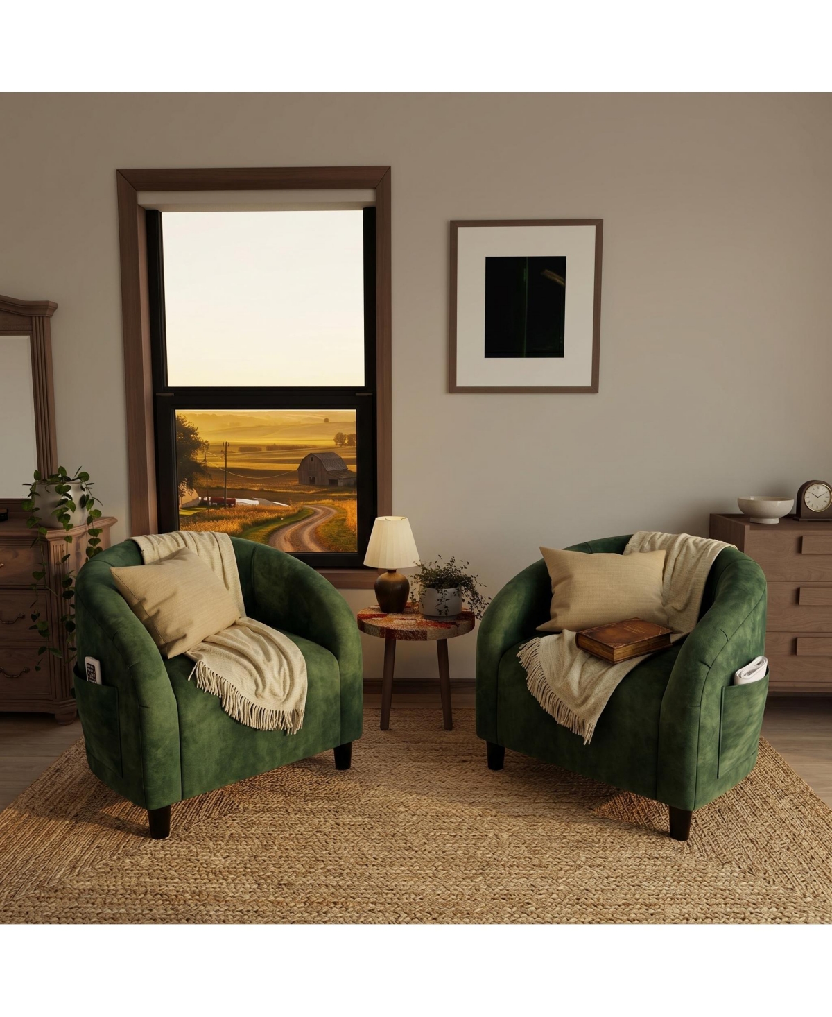 Accent Chair Set of 2 Armchair for Living Room Barrel Club Chair with Soft Padded Seat and Sturdy Legs for Bedroom Waiting Room Reception Chairs