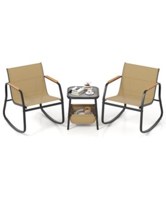 3-Piece Outdoor Rocking Bistro Chair and Side Table Set