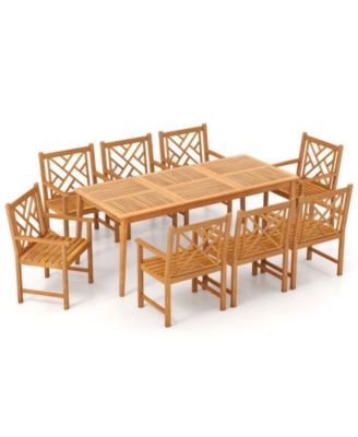 9-Piece Patio Dining Set Acacia Wood Rectangular Table with 8 Chairs