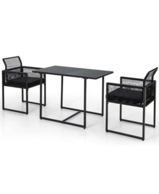 3-Piece Outdoor Dining Set with Folding Backrest and Seat Cushions