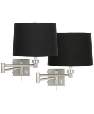 Modern Swing Arm Wall Lamps Set of 2 Brushed Nickel Plug-In Light Fixture Black Drum Shade for Bedroom Bedside