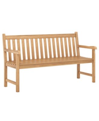 62in Teak Outdoor Porch Bench 3-Seat Solid Wood Patio Bench with Armrests