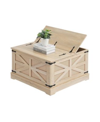 Rattan Woven Rectangle Coffee Table with MDF Top and Two-Tier Storage, 31.5 x 31.5 inch