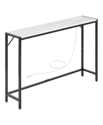Marble Console Table Modern Narrow Long with Power Outlet for Hallway