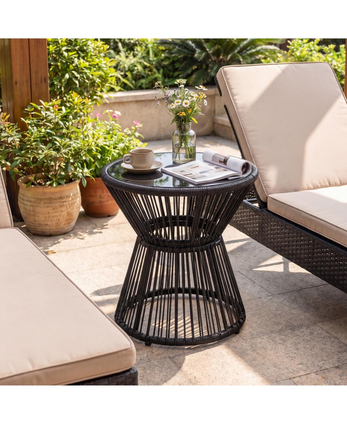 Sugift Outdoor Led Side Table with Warm Light and Tempered Glass Top