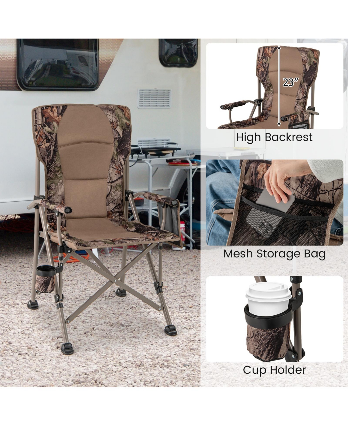 Mecale Heavy-Duty Folding Camping Chair, 400-lb Capacity, Metal Frame