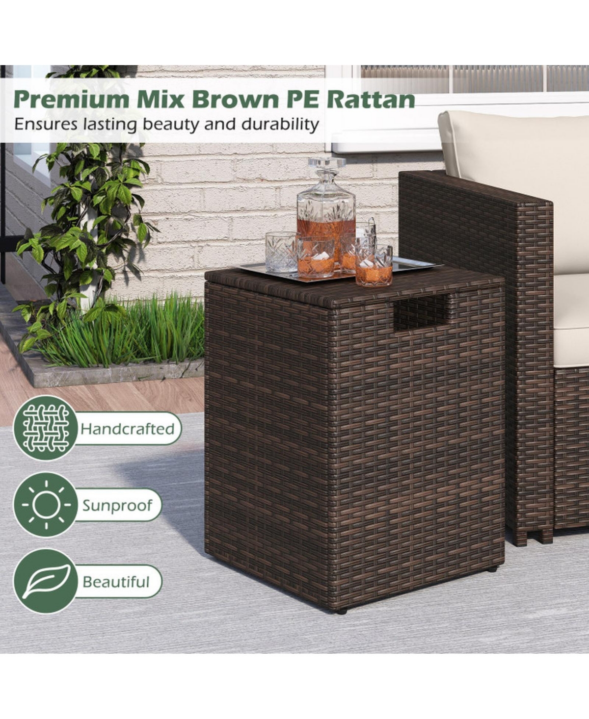 Gouun Rattan Propane Tank Cover and Patio Side Table 20 Lb Tank Storage 80 Lb Top