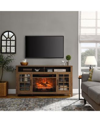 55 Inch TV Media Stand with Electric Fireplace KD Inserts Heater, Entertainment Center