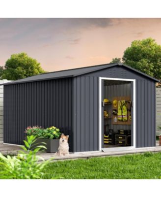 Outdoor Storage Shed, 12 x 8 feet Metal Aluminum Waterproof Tool Sheds with Frame Floor and Lockable Door, Storage Shed for Gardening Tools