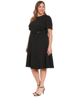 plus size midi dress uk London Times Plus Size Fit & Flare Scuba Crepe Midi Dress - Navy