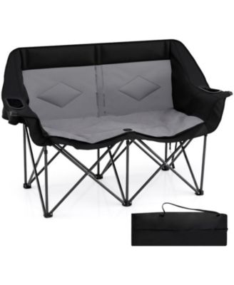 2-Person Folding Camping Chair with Cup Holders Glass Racks and Mesh Pockets