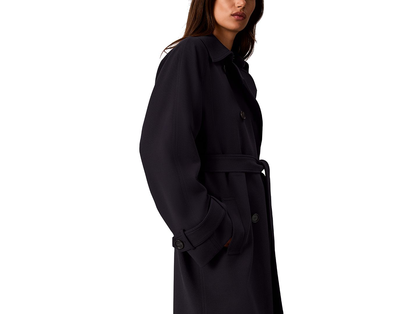 Женское пальто Calvin Klein Petite Double-Breasted Belted Trench, цвет: Насыщенный тёмно-синий — фото 4