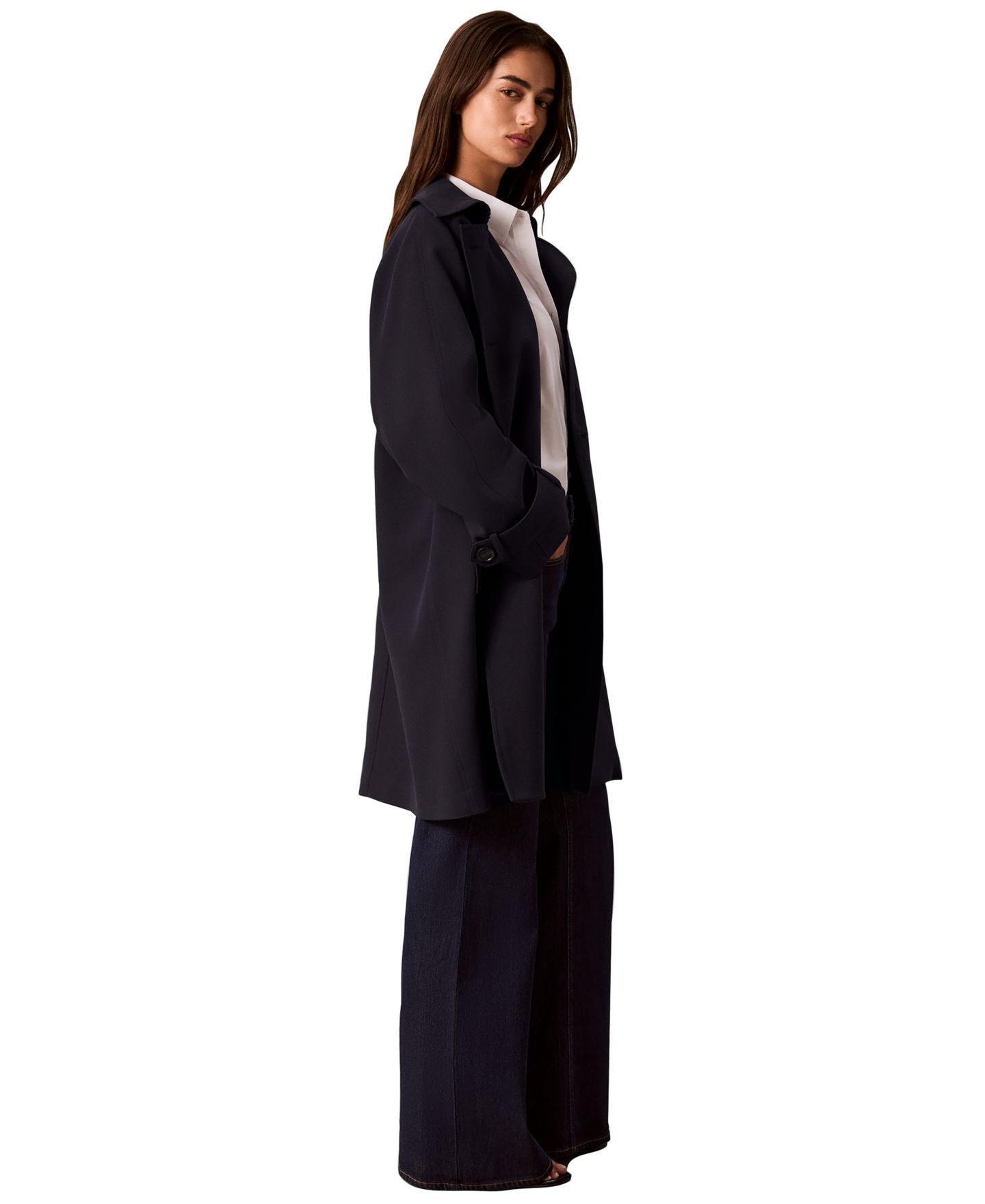 Женское пальто Calvin Klein Petite Double-Breasted Belted Trench, цвет: Насыщенный тёмно-синий — фото 3