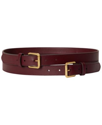 Leather Double Buckle Stacked Wide Belt