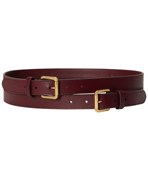 Женский ремень Lauren Ralph Lauren Leather Double Buckle Stacked Wide, цвет: Тёмный гранатовый