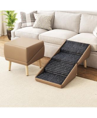 Streamdale 2-in-1 Foldable Wooden Pet Stairs and Ottoman for Small Dogs (Coffee)